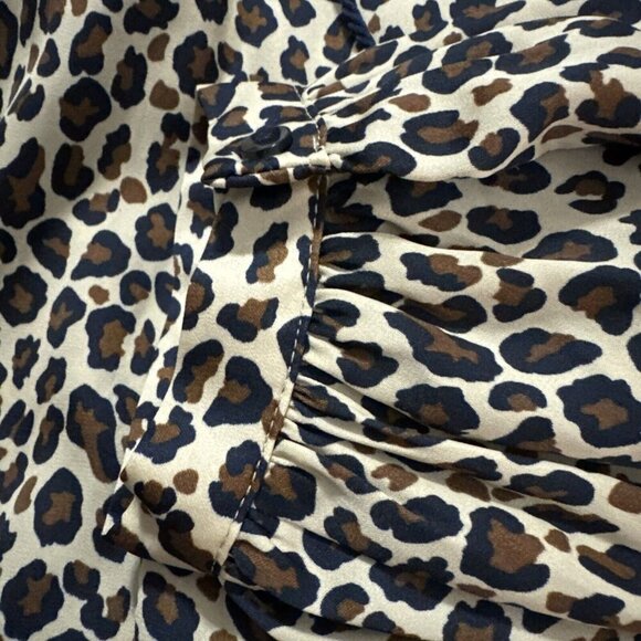 Women's Crown Ivy Curvy Blouse Brown Beige Leopard Tassel‎ Boho Flowy Popover L - Picture 5 of 7